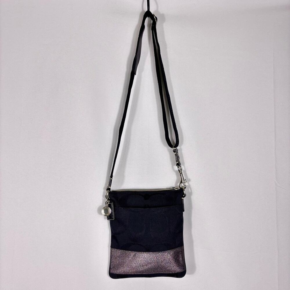 Coach Black and Silver Signature Print Crossbody Bag Bin10